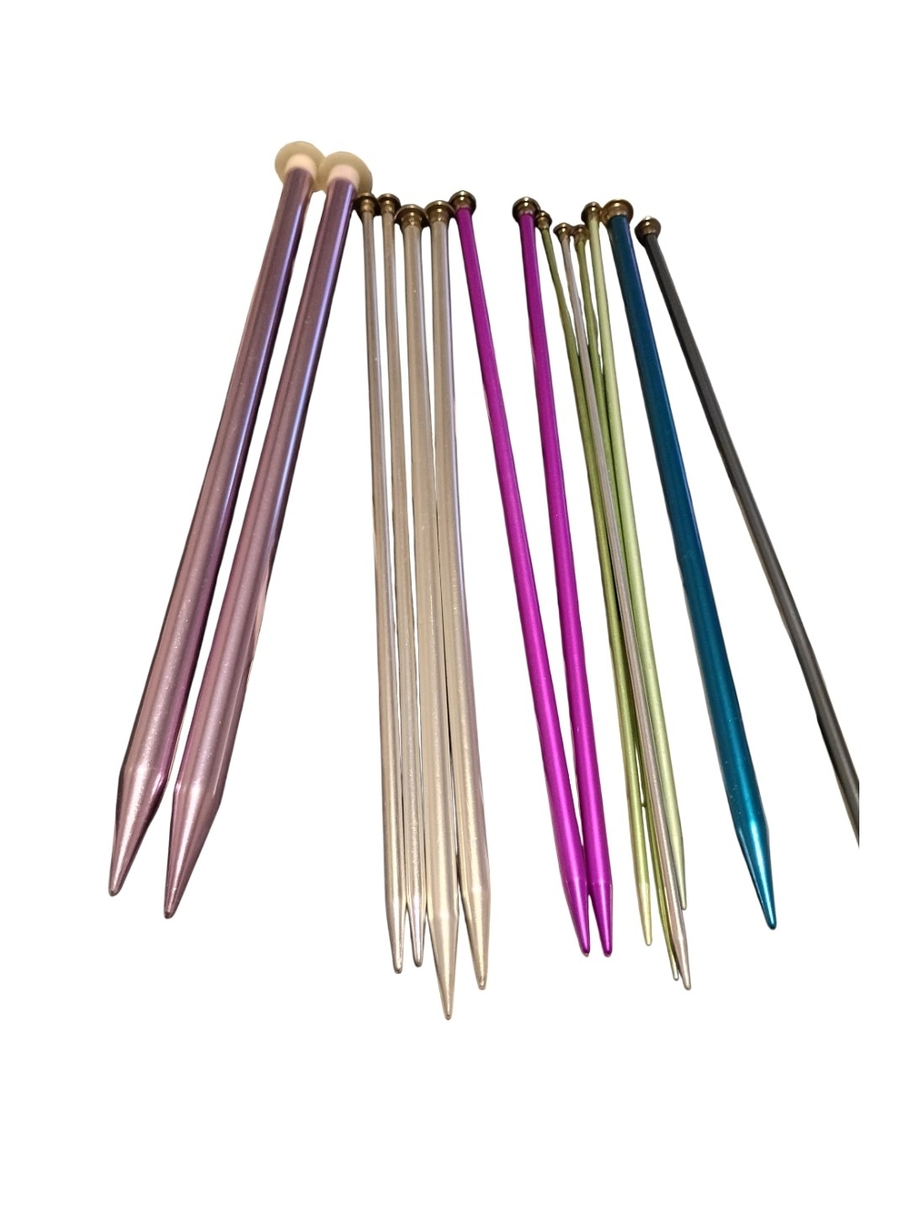 14 Aluminum Knitting Needles  Assorted Colors Assorted Sizes GUC